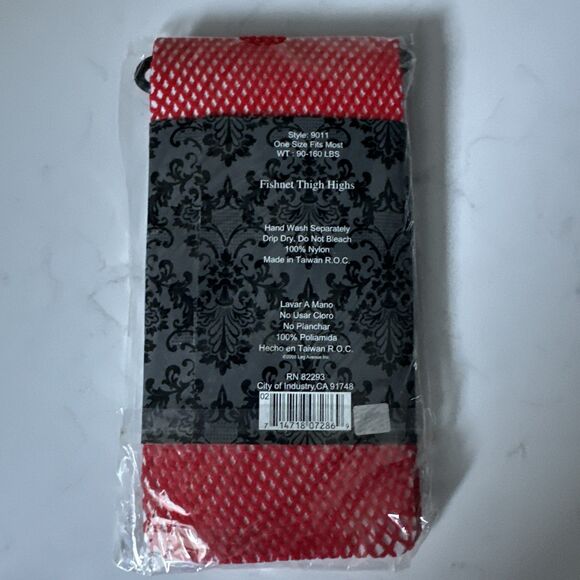 Red Fishnet thigh high stockings Leg Avenue Costume Sexy - Picture 6 of 9